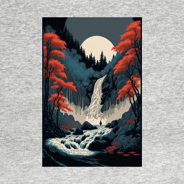 Japanese Nature Waterfall Ukiyo-e Style by styleandlife